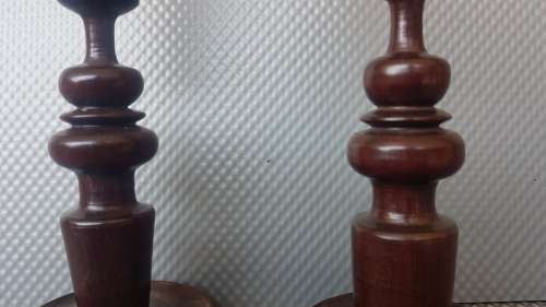 Vintage! Pair Of Rustic Decorative Wood Candle Holders