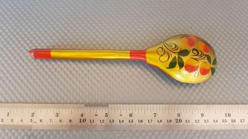 Vintage! Russian - Khokhloma Lacquered - Pair Of Spoons