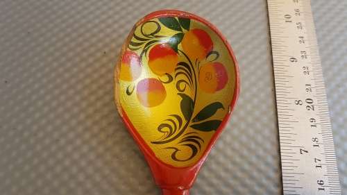Vintage! Russian - Khokhloma Lacquered - Pair Of Spoons