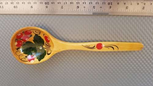 Vintage! Russian - Khokhloma Lacquered - Pair Of Spoons