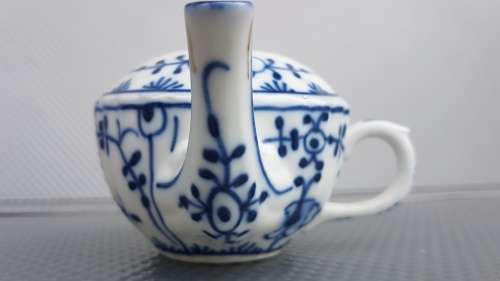 Antique! German - Blue Onion - Blue & White Porcelain - Tettau - Invalid/Child`s Feeder