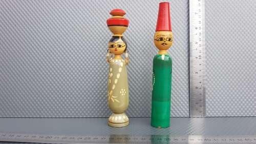 Vintage! Egyptian - Wood Spindle Doll Handmade Hand Painted Figurines