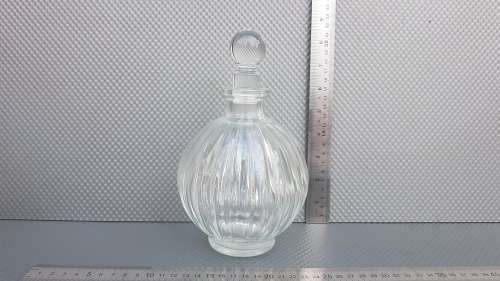 Vintage! France - Round Ribbed Pressed Glass - Wine Or Whiskey Glass Decanter With Stopper