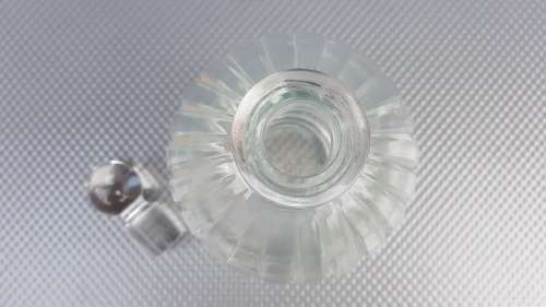 Vintage! France - Round Ribbed Pressed Glass - Wine Or Whiskey Glass Decanter With Stopper