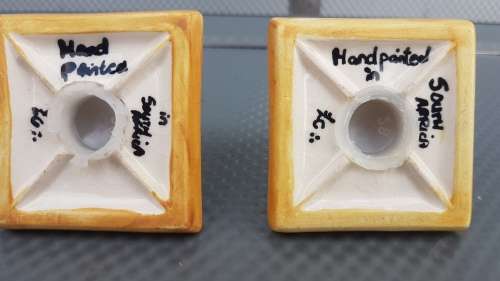 Vintage! - Hand Painted - Signed - Ceramic - Pyramid - Salt And Pepper Shakers