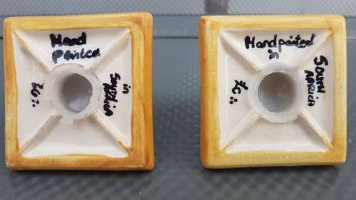 Vintage! - Hand Painted - Signed - Ceramic - Pyramid - Salt And Pepper Shakers