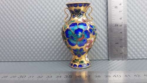 Vintage! Chinese Cloisonné Enamel - Miniature Vase w/handles