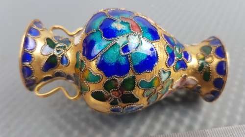 Vintage! Chinese Cloisonné Enamel - Miniature Vase w/handles
