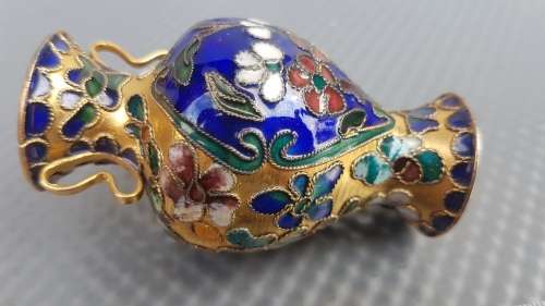 Vintage! Chinese Cloisonné Enamel - Miniature Vase w/handles
