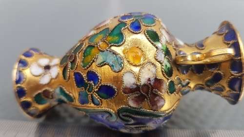 Vintage! Chinese Cloisonné Enamel - Miniature Vase w/handles