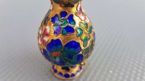 Vintage! Chinese Cloisonné Enamel - Miniature Vase w/handles