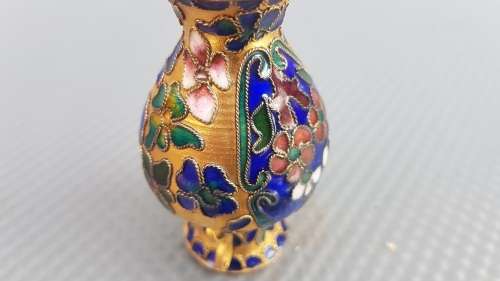Vintage! Chinese Cloisonné Enamel - Miniature Vase w/handles