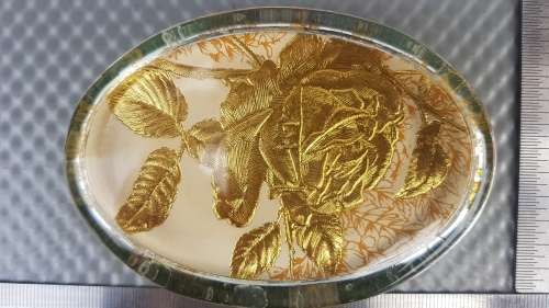 Vintage! 3D - Embossed Foiled - Gold Rose - Solid Glass Paperweight