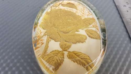 Vintage! 3D - Embossed Foiled - Gold Rose - Solid Glass Paperweight