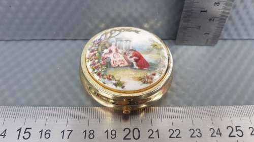 Vintage! Japan - Victorian - Round Hinged - Porcelain - Divided Pill Box