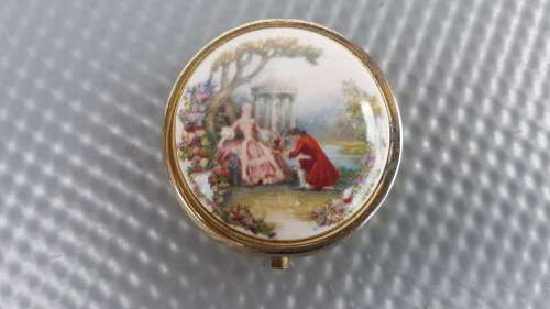 Vintage! Japan - Victorian - Round Hinged - Porcelain - Divided Pill Box