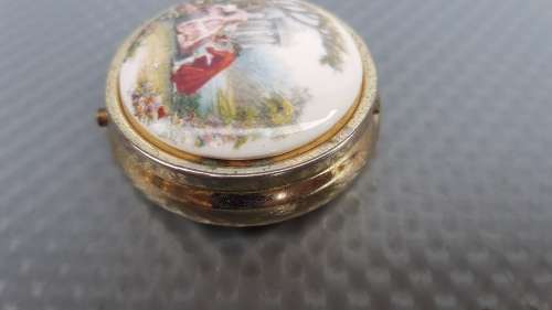 Vintage! Japan - Victorian - Round Hinged - Porcelain - Divided Pill Box