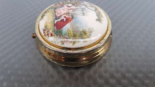 Vintage! Japan - Victorian - Round Hinged - Porcelain - Divided Pill Box