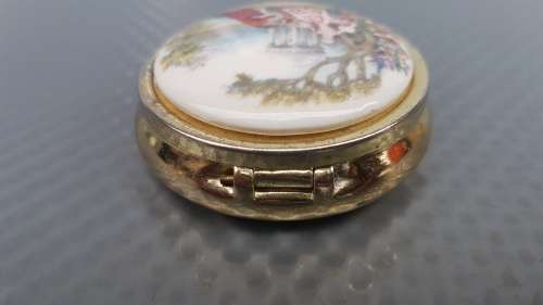 Vintage! Japan - Victorian - Round Hinged - Porcelain - Divided Pill Box