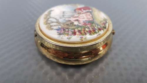 Vintage! Japan - Victorian - Round Hinged - Porcelain - Divided Pill Box