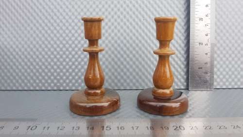 Vintage! Pair Of Turned Wood Incense Holders.