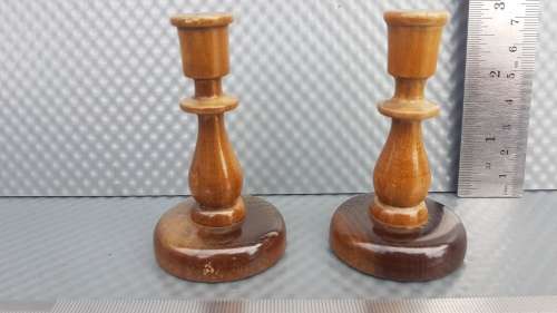 Vintage! Pair Of Turned Wood Incense Holders.