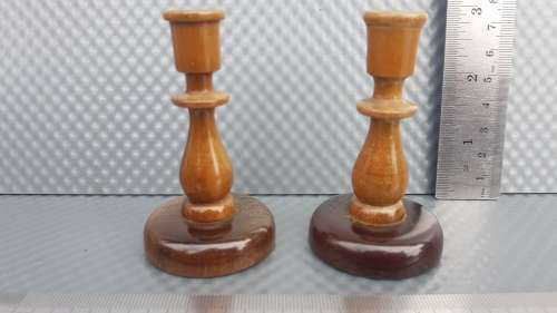 Vintage! Pair Of Turned Wood Incense Holders.