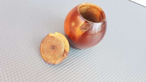 Vintage!  Wooden Pot-Barrel Vanity Pot With Lid.