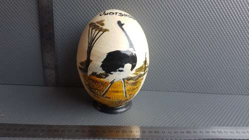 Vintage! Painted Ostrich Egg With Stand - Oudtshoorn South Africa.
