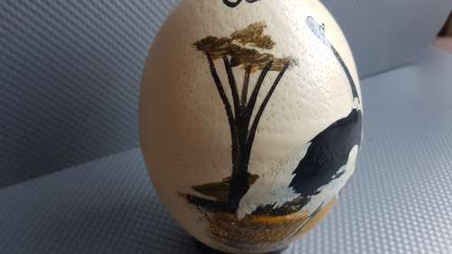 Vintage! Painted Ostrich Egg With Stand - Oudtshoorn South Africa.