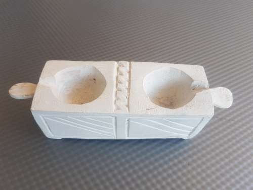 Quaint Hand Made Wooden Sauce Holders With Lids & Spoons. (Repaired)