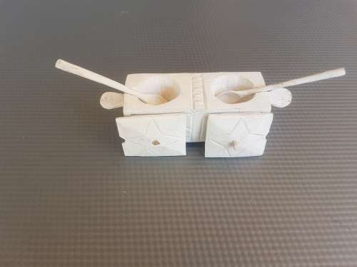Quaint Hand Made Wooden Sauce Holders With Lids & Spoons. (Repaired)