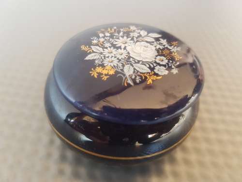 Vintage!  LIMOGES Cobalt Blue And Gold White Lidded Box