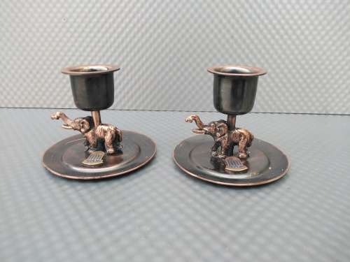 Vintage! Brass Finish Souvenir Elephant Candle Holders.
