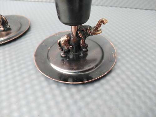 Vintage! Brass Finish Souvenir Elephant Candle Holders.