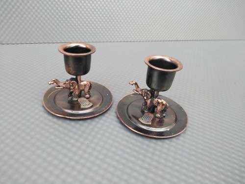 Vintage! Brass Finish Souvenir Elephant Candle Holders.