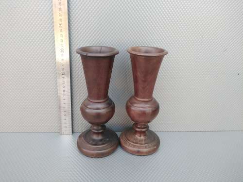Vintage! Beautiful Pair Of Hand Carved Wooden Vases.