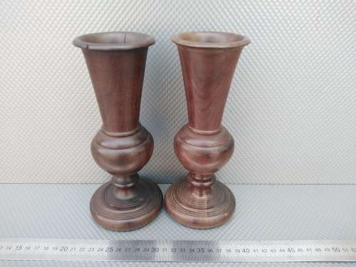 Vintage! Beautiful Pair Of Hand Carved Wooden Vases.