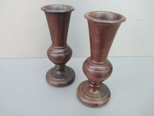 Vintage! Beautiful Pair Of Hand Carved Wooden Vases.