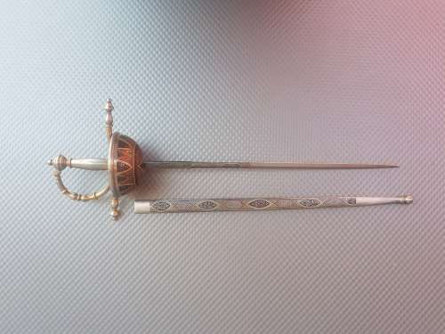 Vintage! Spanish Sword Letter Opener With Ornate Hilt & Sheath.
