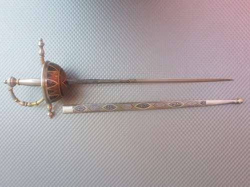Vintage! Spanish Sword Letter Opener With Ornate Hilt & Sheath.