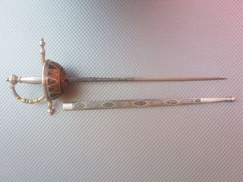 Vintage! Spanish Sword Letter Opener With Ornate Hilt & Sheath.
