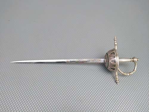 Vintage! Spanish Sword Letter Opener With Ornate Hilt & Sheath.