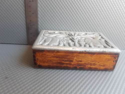 Vintage! Wood & Metal Alloy Trinket Box Elephant Themed.