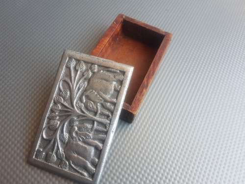 Vintage! Wood & Metal Alloy Trinket Box Elephant Themed.