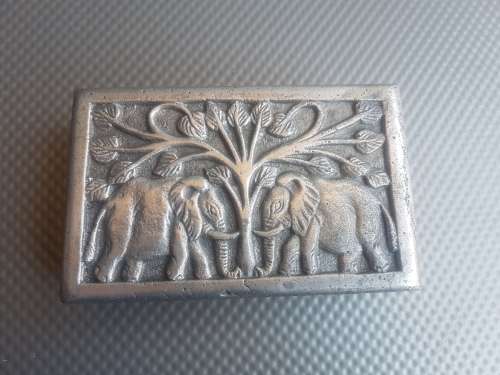 Vintage! Wood & Metal Alloy Trinket Box Elephant Themed.