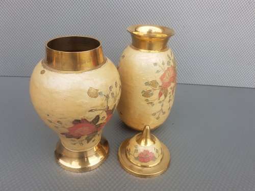 Vintage! Pair Of Solid Brass Floral Urns From India.