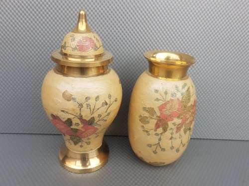 Vintage! Pair Of Solid Brass Floral Urns From India.