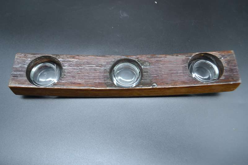 Vintage! 3 Division Tea Light Wood & Glass Candle Holder.