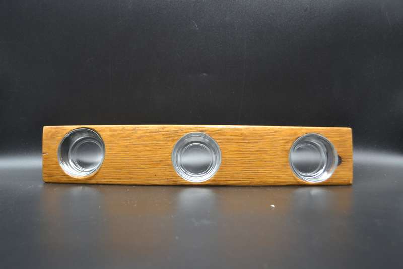 Vintage! 3 Division Tea Light Wood & Glass Candle Holder.
